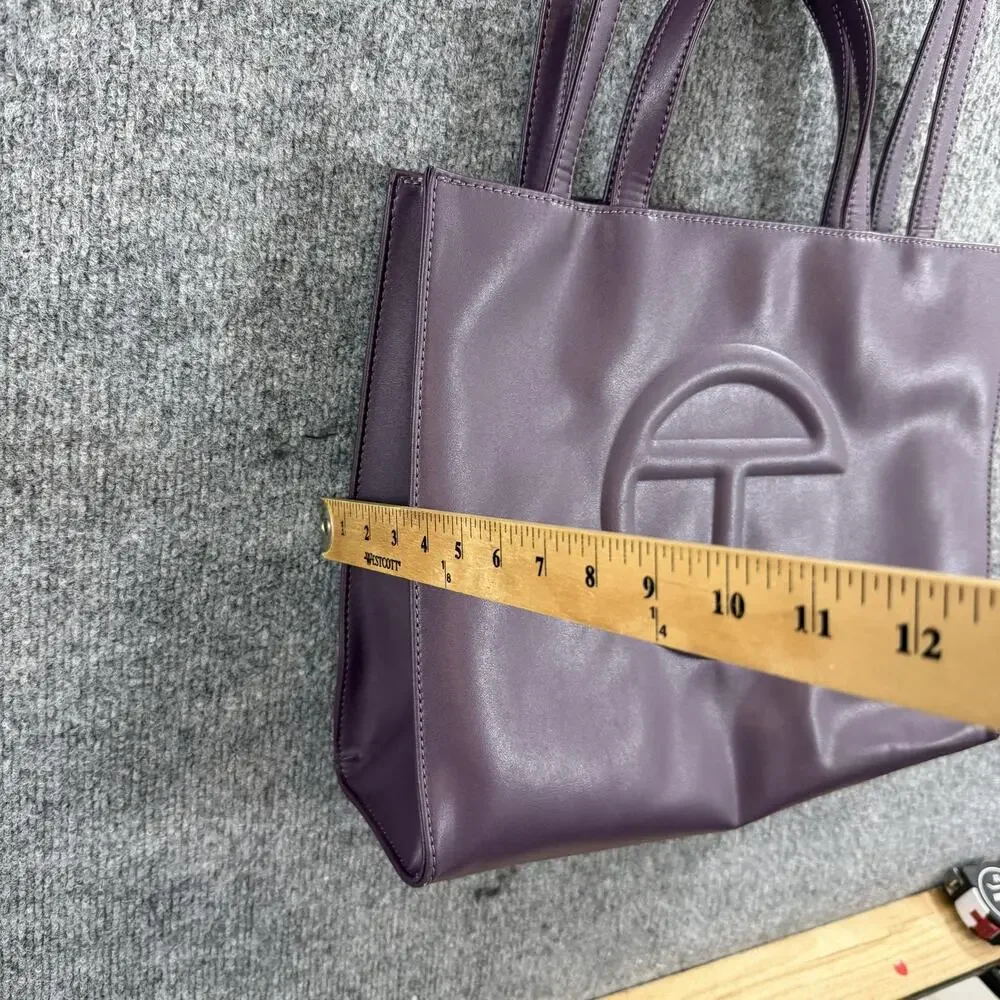 Telfar Medium Eggplant Shopping Tote Bag Purple Faux Leather Logo Crossbody